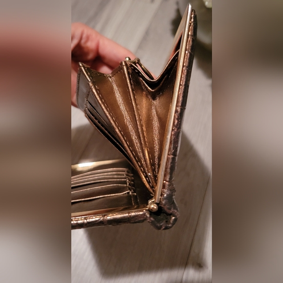 Lodis Vintage Bronze Metallic Croc Embossed Gold Framed Long Wallet, 7.5"x3.5" - Picture 15 of 16